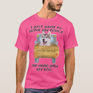 Truck Driving Dog Siberian Husky T-Shirt