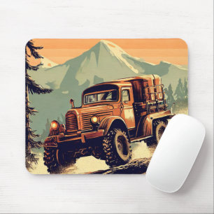 Truck driving in the forest vintage style mouse mat