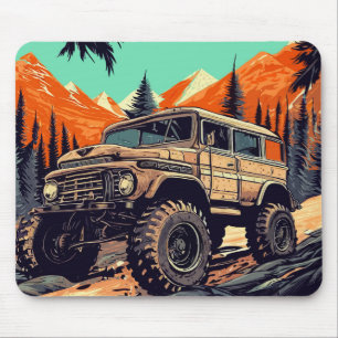 Truck driving in the forest vintage style mouse mat