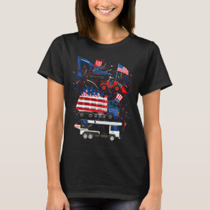Truck Excavator Crane Construction 4th Of July T-Shirt