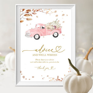 Truck Fall Girl Baby Shower Advice Wishes Sign