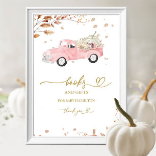 Truck Fall Girl Baby Shower Books and Gifts Sign