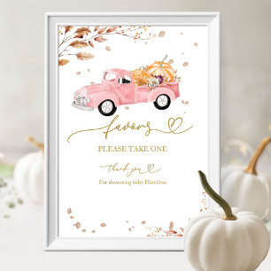 Truck Fall Pumpkin Girl Baby Shower Favours Sign