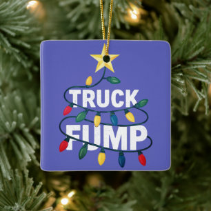 Truck Fump Minimal Art Xmas Lights And Star Ceramic Ornament