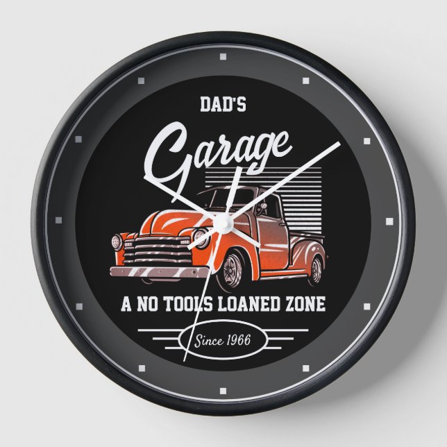 Truck Garage Dad's Any Name Chevy Black   Clock (Front)