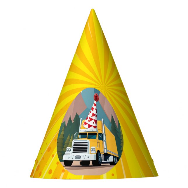 Truck Happy Birthday Eighteen Wheeler Party Hat (Front)
