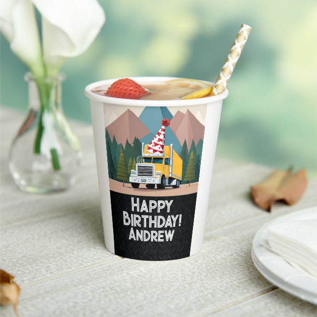 Truck Happy Birthday Eighteen Wheeler Party Paper Cups (Insitu)