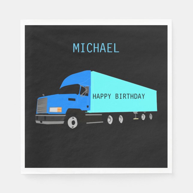 "TRUCK" Happy Birthday paper napkins for boys. (Front)