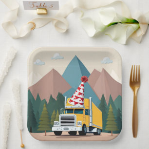 Truck Happy Birthday Party Funny Transport Paper Plate