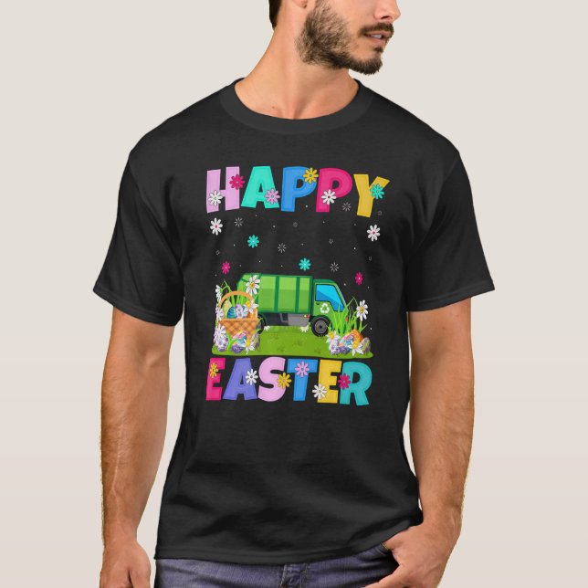 Truck  Happy Easter Funny Garbage Truck Easter Sun T-Shirt (Front)