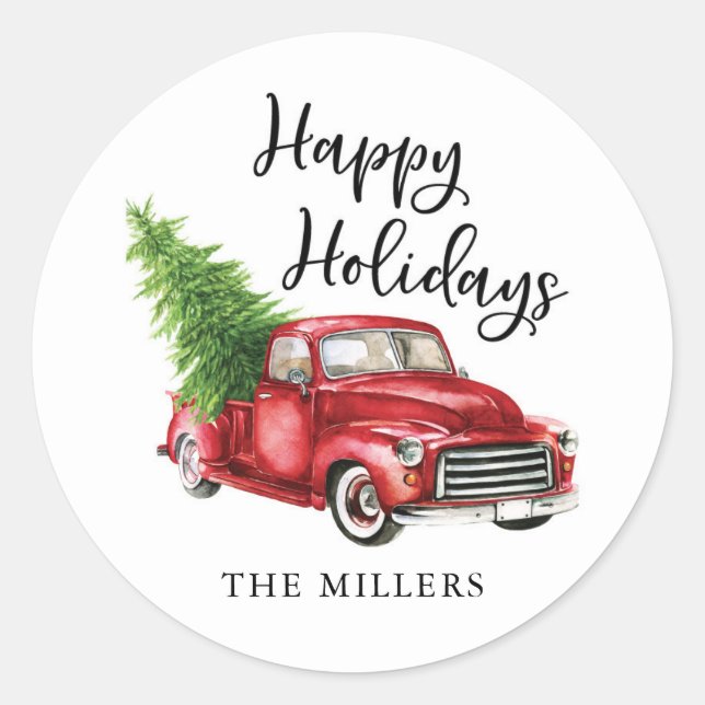 Truck Happy Holidays Sticker (Front)