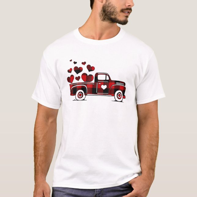 Truck Heart Red Plaid Valentine's Day Heart T-Shirt (Front)