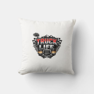 Truck Life Grunge Distressed Chrome Red Trucker Li Cushion