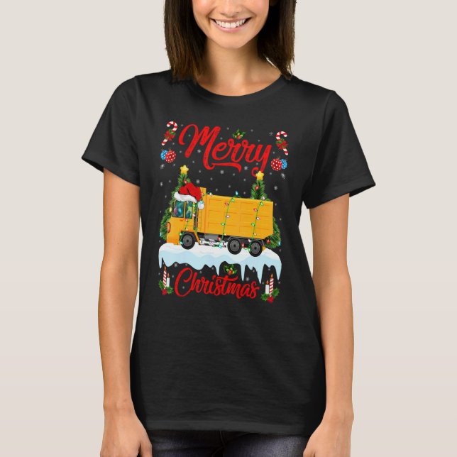 Truck   Lights Xmas Tree Santa Truck Christmas T-Shirt (Front)