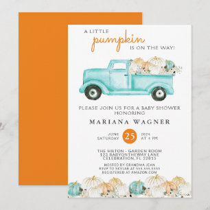 Truck Little Pumpkin Gender Neutral Baby Shower Invitation