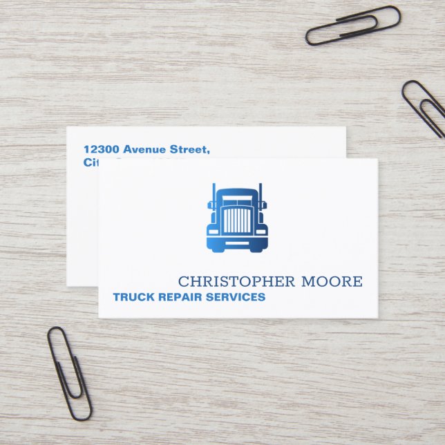 Truck Mechanic Simple Business Card (Front/Back In Situ)