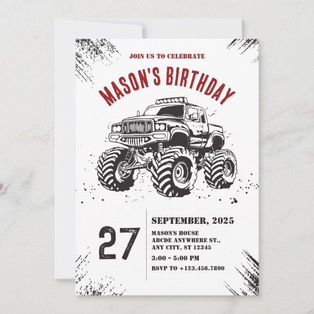 Truck monster road birthday Invitation (Front)