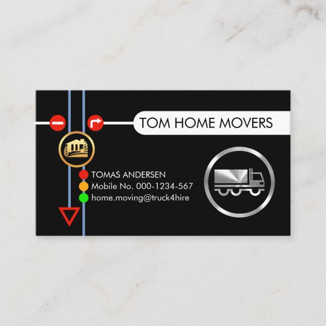 Truck Moving Along Traffic Signs Business Card (Front)