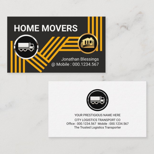 Truck Moving On Yellow Transport Route Business Card (Front/Back)