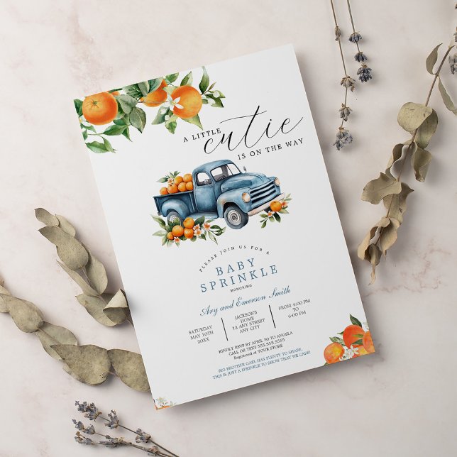 Truck Orange Gingham Citrus Baby Shower Invitation (Creator Uploaded)
