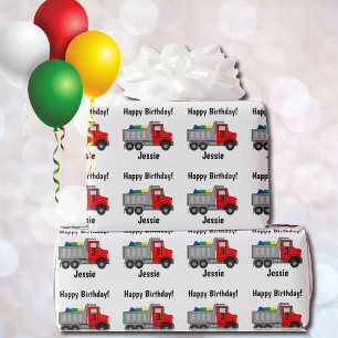 Truck Personalise Boy's Name Age Happy Birthday Wrapping Paper