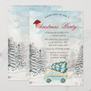 Truck Pine Tree Forest Christmas Party Invitation
