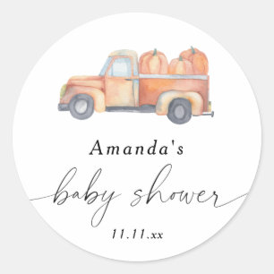 Truck pumpkin autumn baby shower classic round sticker