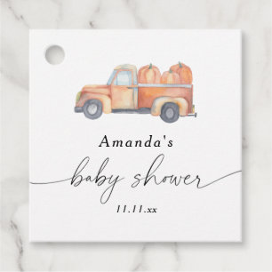 Truck pumpkin autumn baby shower favour tags