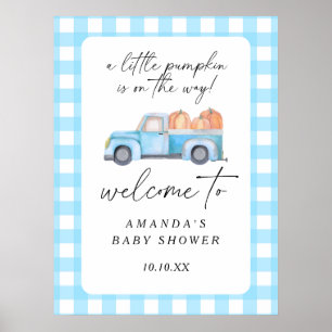 Truck pumpkin autumn welcome baby shower party poster