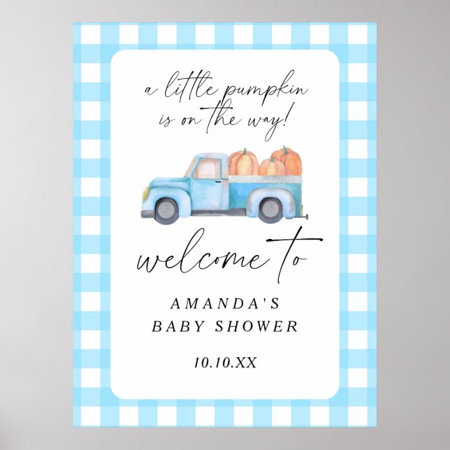 Truck pumpkin autumn welcome baby shower party poster (Front)