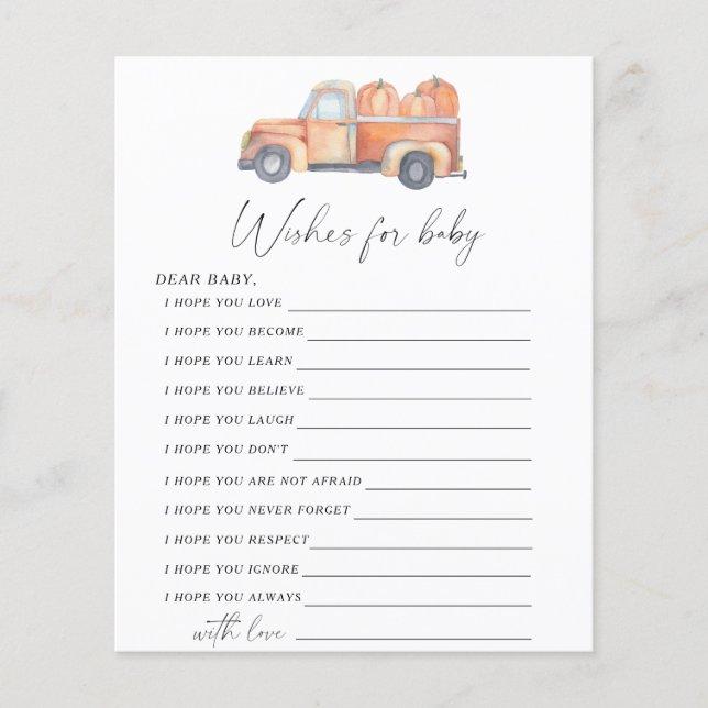 Truck pumpkin - Party game | wishes for baby game (Front)