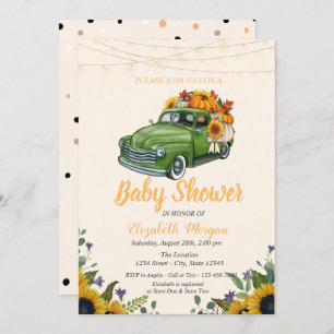Truck Pumpkin, String Lights,Dots Baby Shower  Invitation