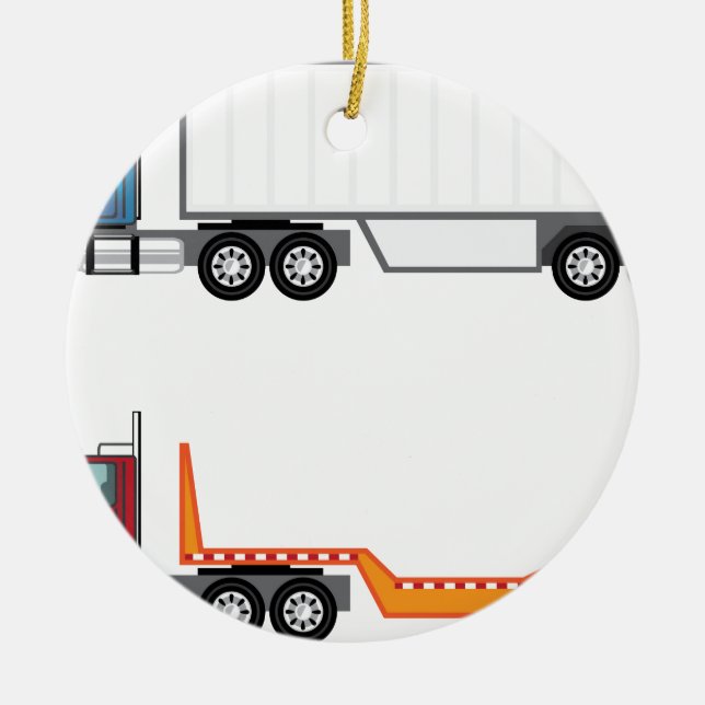Truck semi and flatbed ceramic tree decoration (Front)