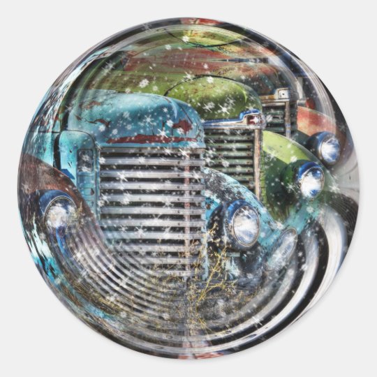 Truck Snowglobe Classic Round Sticker