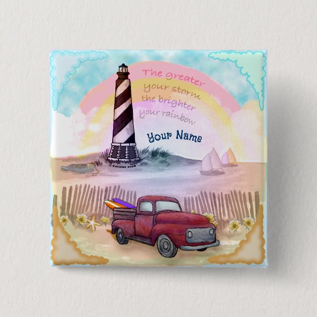 Truck Stormy Lighthouse 15 Cm Square Badge (Front)