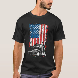 Truck Trucker American Flag T-Shirt
