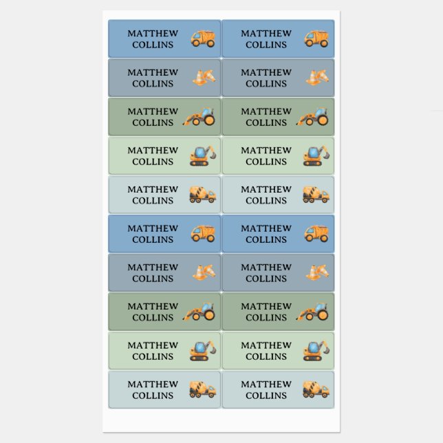 Truck Waterproof School Name Label Stickers Boy (Sheet)