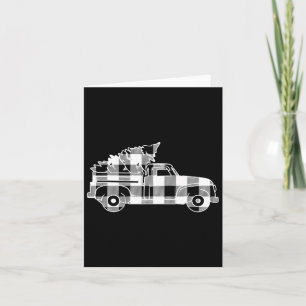 Truck Xmas Tree Black &amp; White Buffalo Plaid Me Card