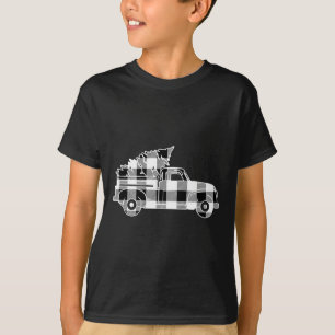 Truck Xmas Tree Black & White Buffalo Plaid Me T-Shirt
