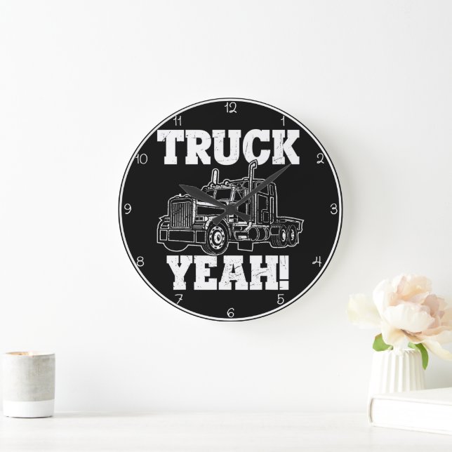 Truck Yeah! Black & White Large Clock (Home)
