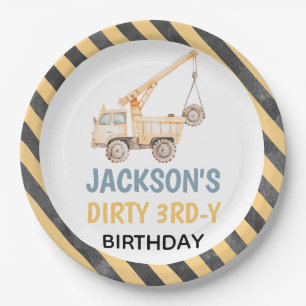 Truck Yellow Construction Dirty 3rdy Paper Plate