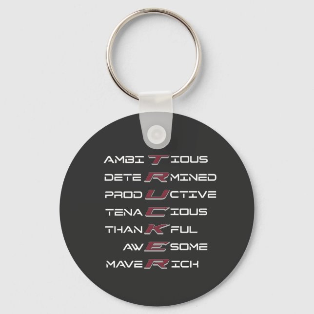 Trucker Acrostic Professional Traits Strength Key Ring (Front)