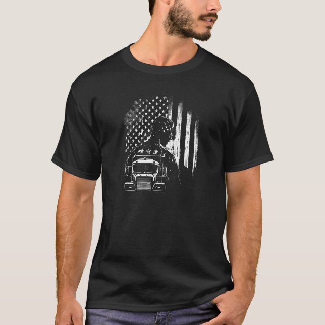 trucker American Big Rigs Diesel Truck Driver T-Shirt (Front)