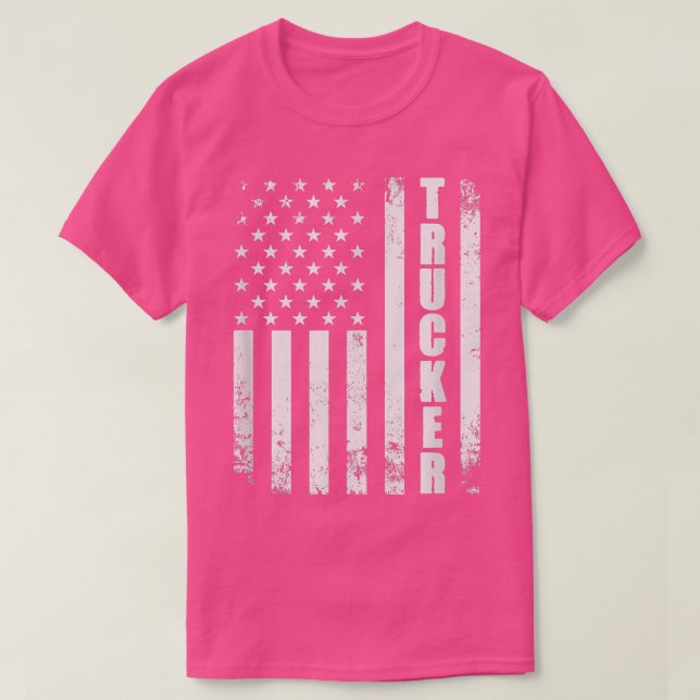 Trucker American Flag Semi Truck Driver 18 Wheeler T-Shirt (Design Front)