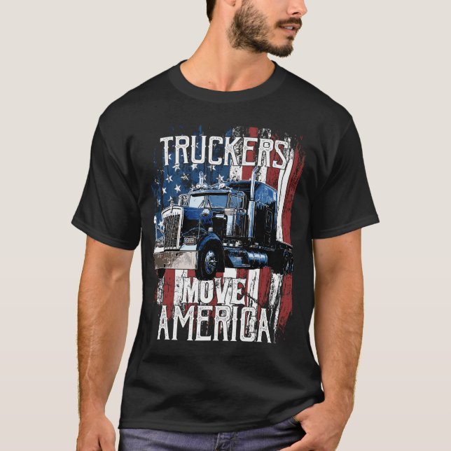 Trucker American Flag Truck Driver T-Shirt (Front)
