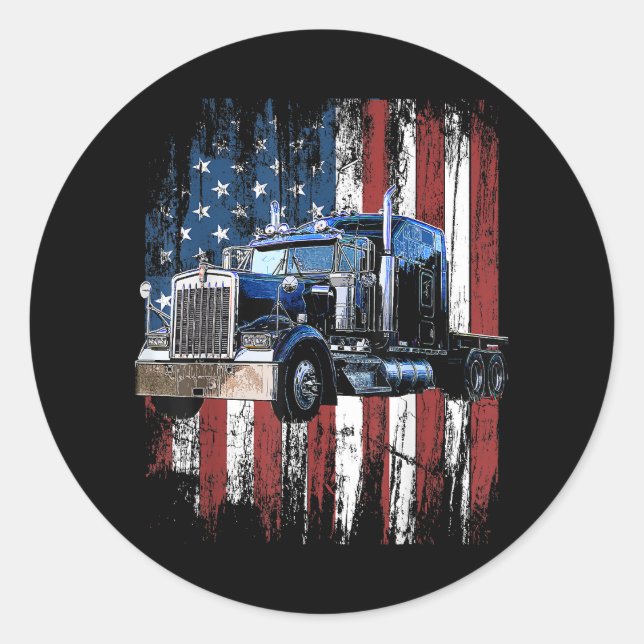 Trucker American Flag Truck Driver Truck Driver Gi Classic Round Sticker (Front)