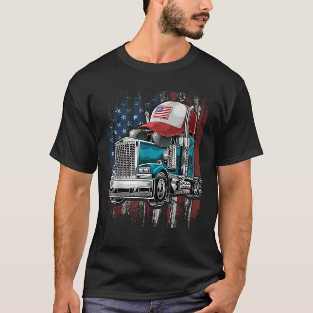 Trucker American Flag Trucker Hat Truck Driver Gif T-Shirt (Front)