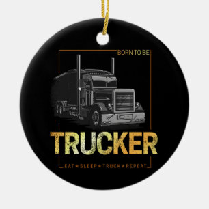 Trucker Born To Be Truck Retro Driver Vintage Ceramic Tree Decoration
