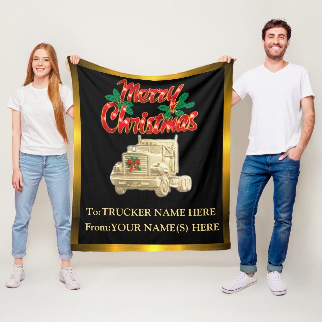 Trucker Christmas Gift Personalised  Fleece Blanket (In Situ)