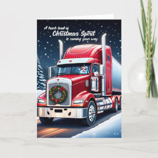 Trucker Christmas Spirit with Thumbs Up Santa Holiday Card
